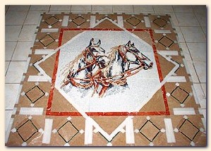  Mosaic from a marble and a plinth travertine. Manufacture and sale of products from a natural stone - a marble, marble, travertine, a granite. Floorslabs facing and Floorslabs a floor 